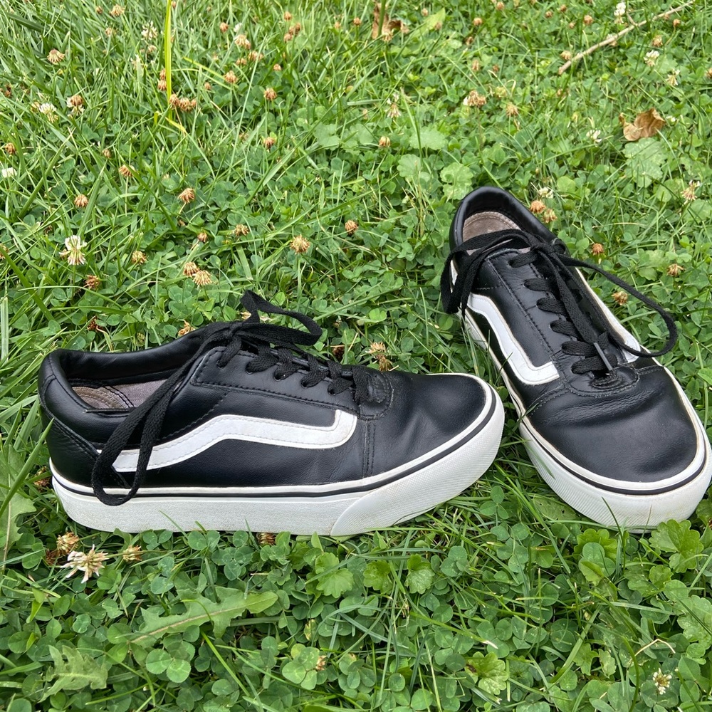 COPY - Black Leather Platform Vans Woman- 7.5